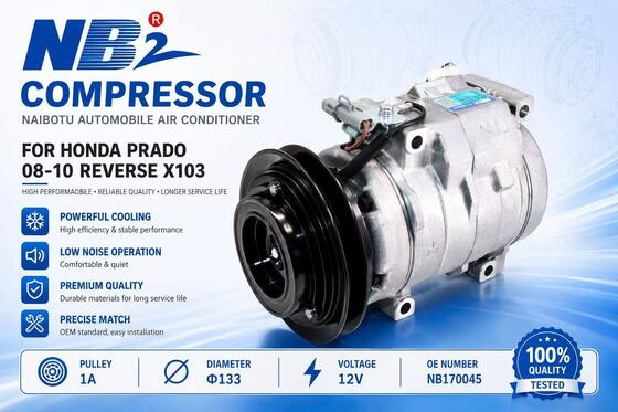 Auto AC Compressor NB170045 For Toyota Prado 2008-2010, Reverse Port X103, 1A Pulley Φ133mm 12V A/C Compressor Pump